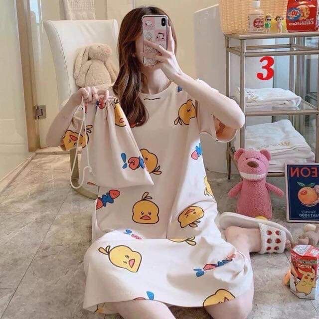Đầm Ngủ Thun Dáng Suông Kèm Túi