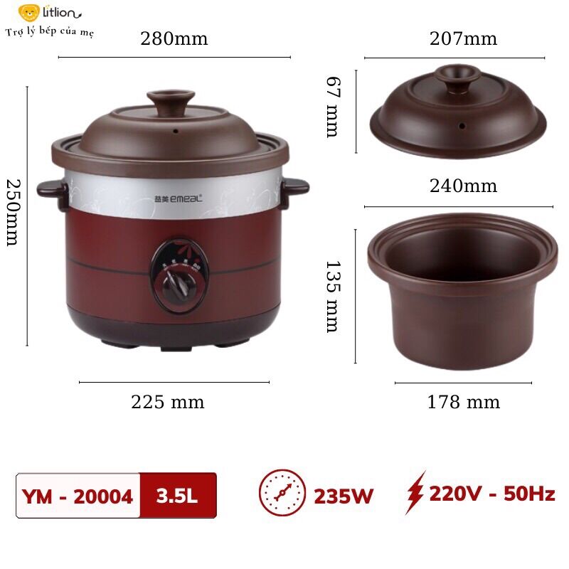 Nồi nấu cháo chậm -Hầm đa năng EMEAL lõi đất sét đen
