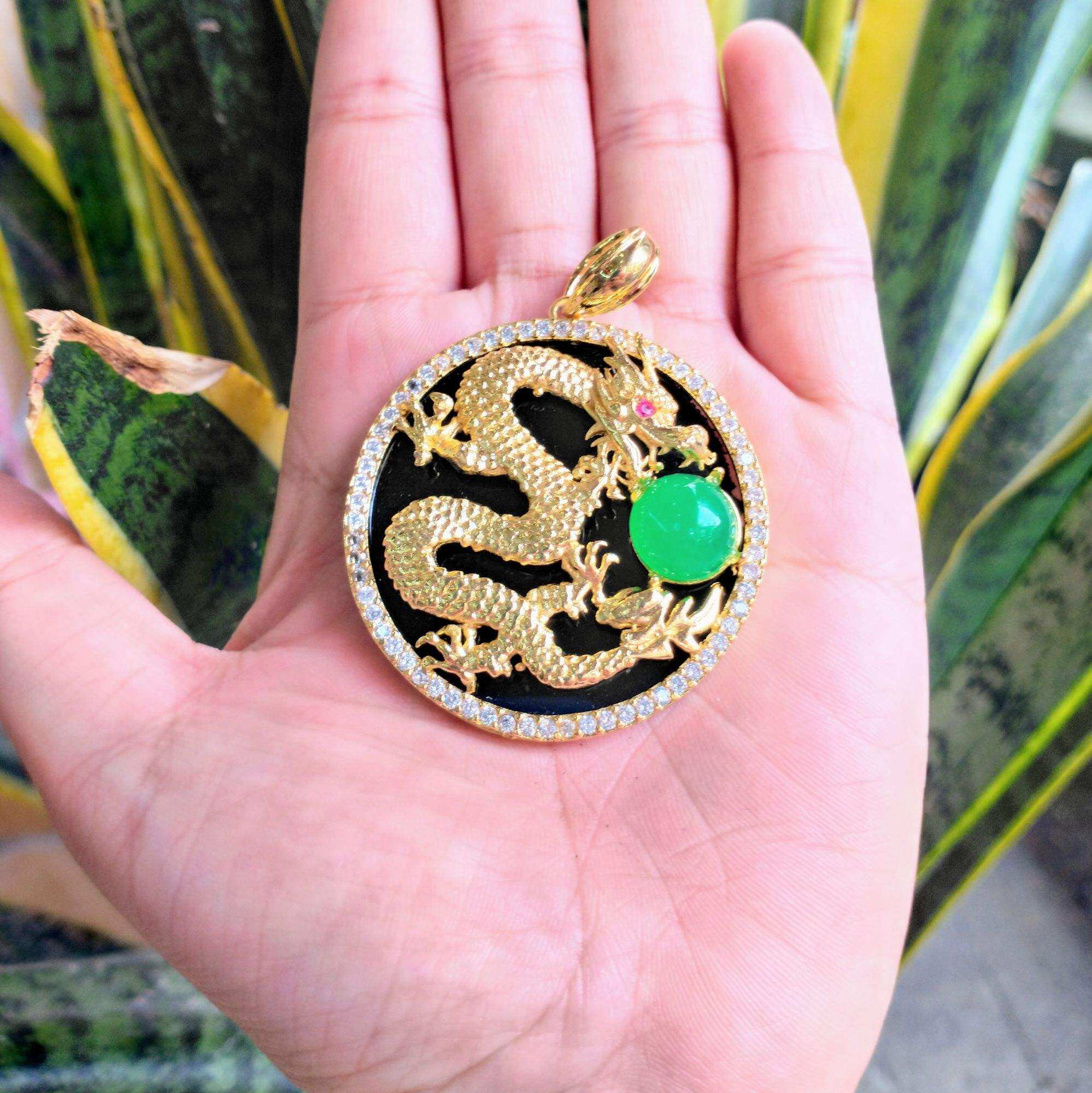 Mặt Dây Chuyền Phong Thủy Nam Thiên Long Ngậm Ngọc Xanh Cao Cấp - Đeo May Mắn Làm Ăn Như Nước Lokalo 28.11.22