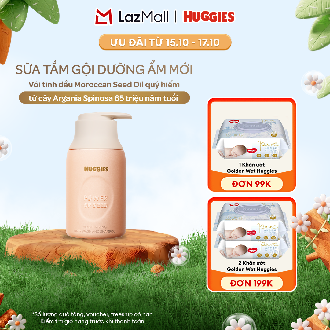 [ TỪ 15 - 17.10] Mua 1 tặng 1] Sữa tắm gội dưỡng ẩm cho bé Huggies Power of Seed 260g MỚI với tinh chất Moroccan Seed oil quý hiếm