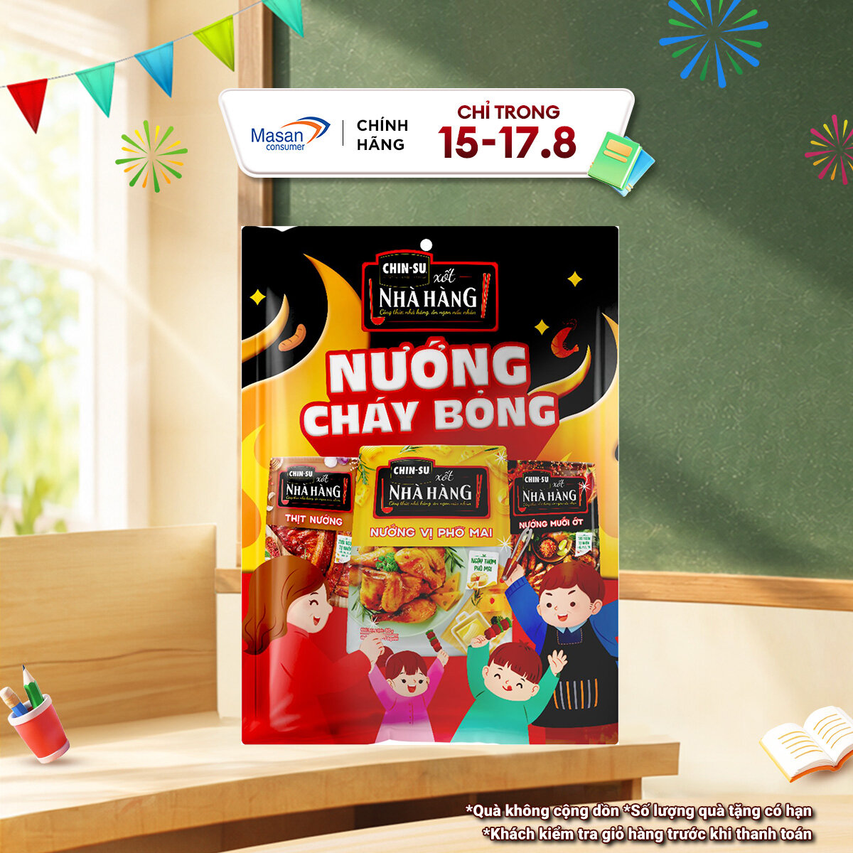 Combo xốt CHIN-SU nướng cháy bỏng (1túi xốt Thịt nướng mới 80gr + 1túi xốt nướng muối ớt 80gr + 1túi xốt nướng phô mai 80gr)
