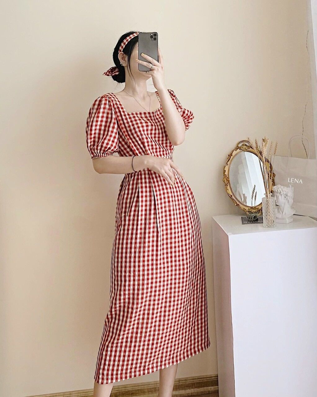 Đầm tiểu thư caro đỏ CR5