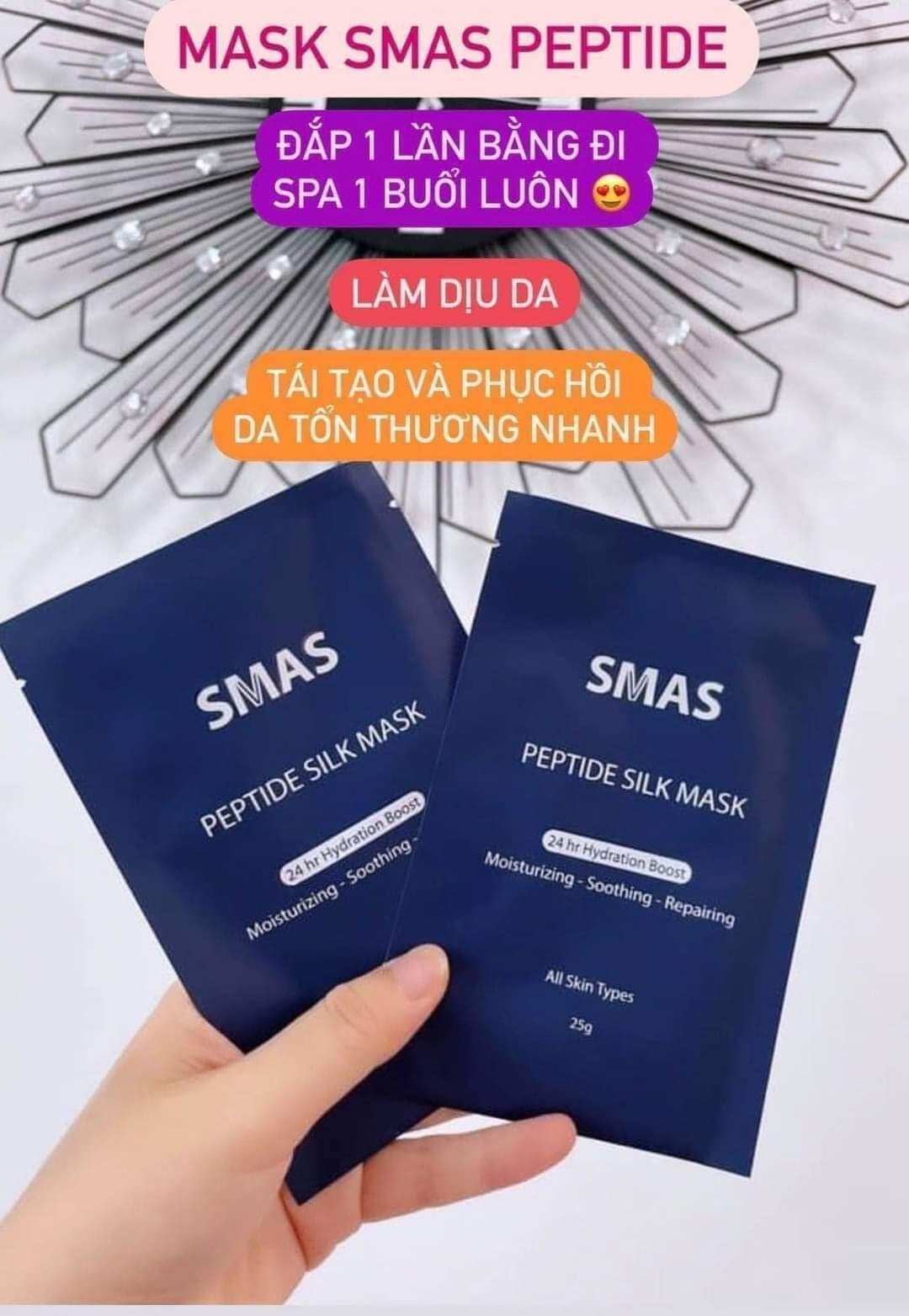 (10 miếng nạ) Mặt Nạ Cấp Ẩm, Phục Hồi Da Smas Peptide Silk Mask 24h Hydration