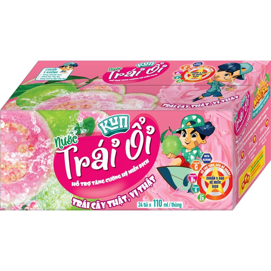 Thùng 24 túi nước trái cây hương ổi kun 110ml