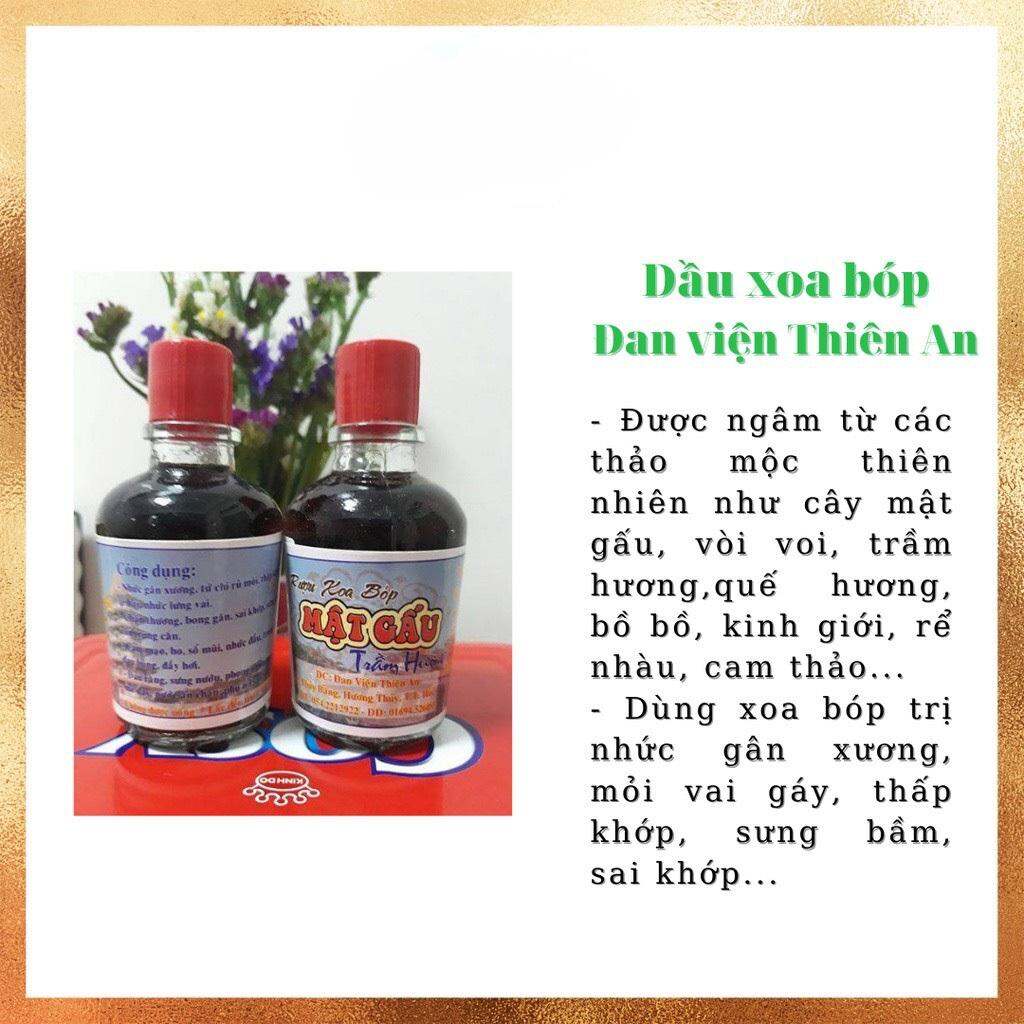 Rượu xoa bóp mật gấu trầm hương chai 35ml. Rượu xoa bóp cây mật gấu trầm hương, rượu xoa bóp đan viện thiên an huế, dầu xoa bóp giảm đau nhức xương khớp.