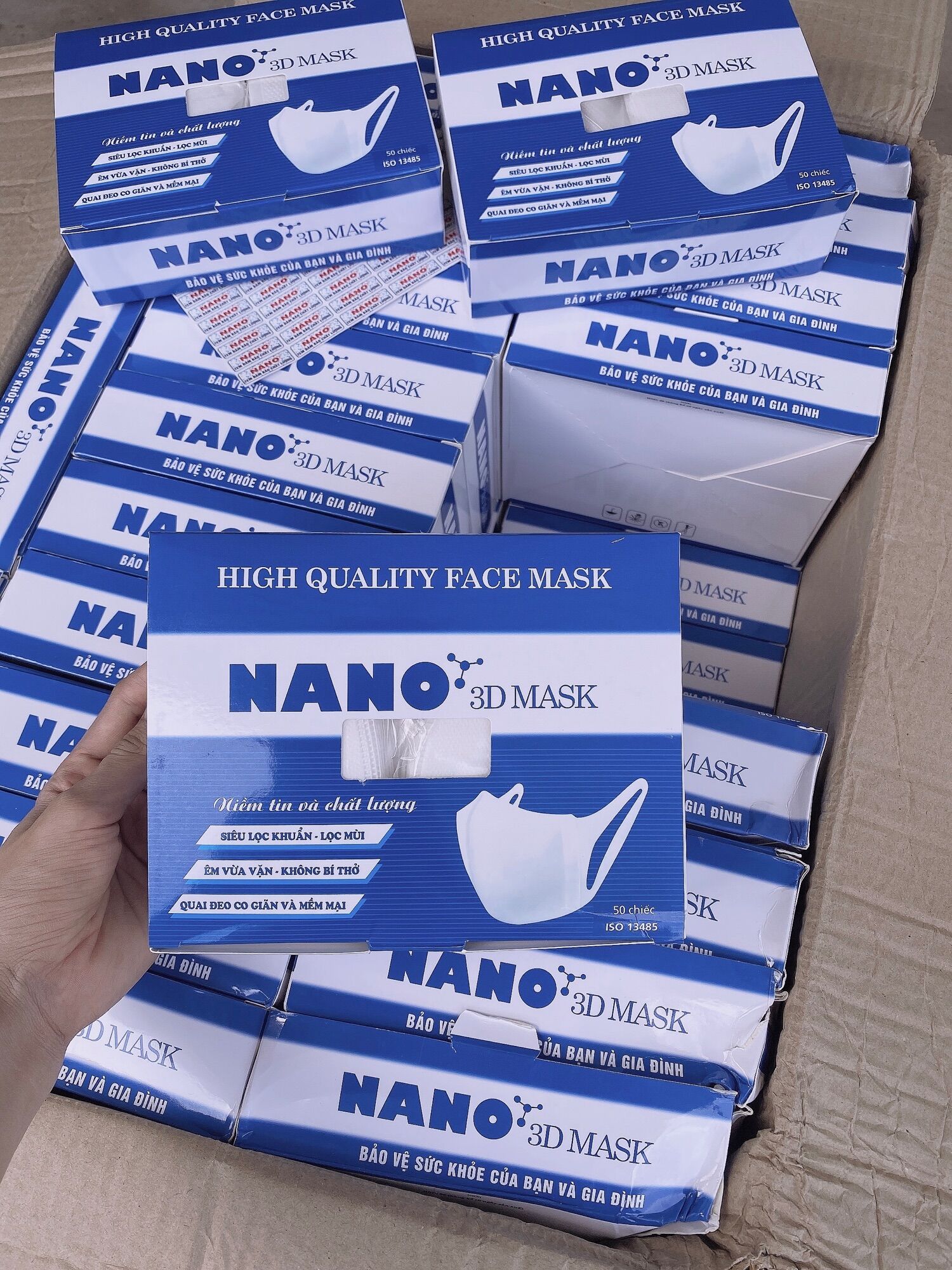 Hộp 50 cái khẩu trang 3d nano kháng khuẩn chống bụi ôm sát kín mặt