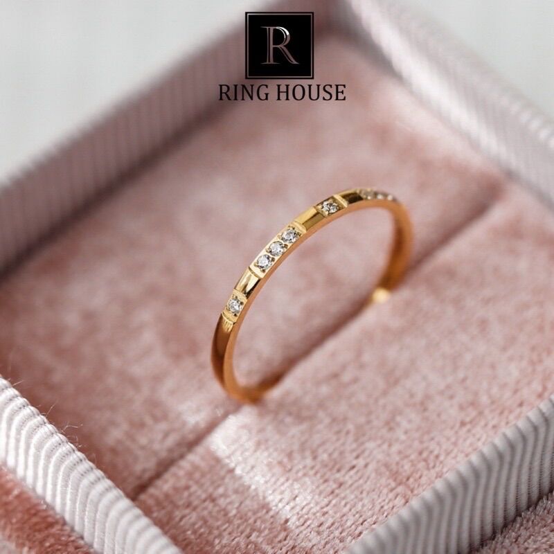 Nhẫn Nữ Mảnh Titan Không Gỉ Rỉ Đính Ngọc Đẹp Freeship Ring House