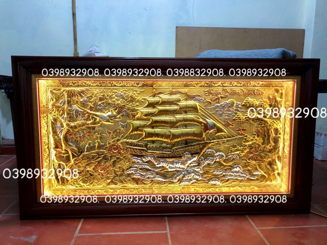 Tranh đồng thuyền 76 x 140 cm thuận buồm xuôi gió chất liệu bằng đồng