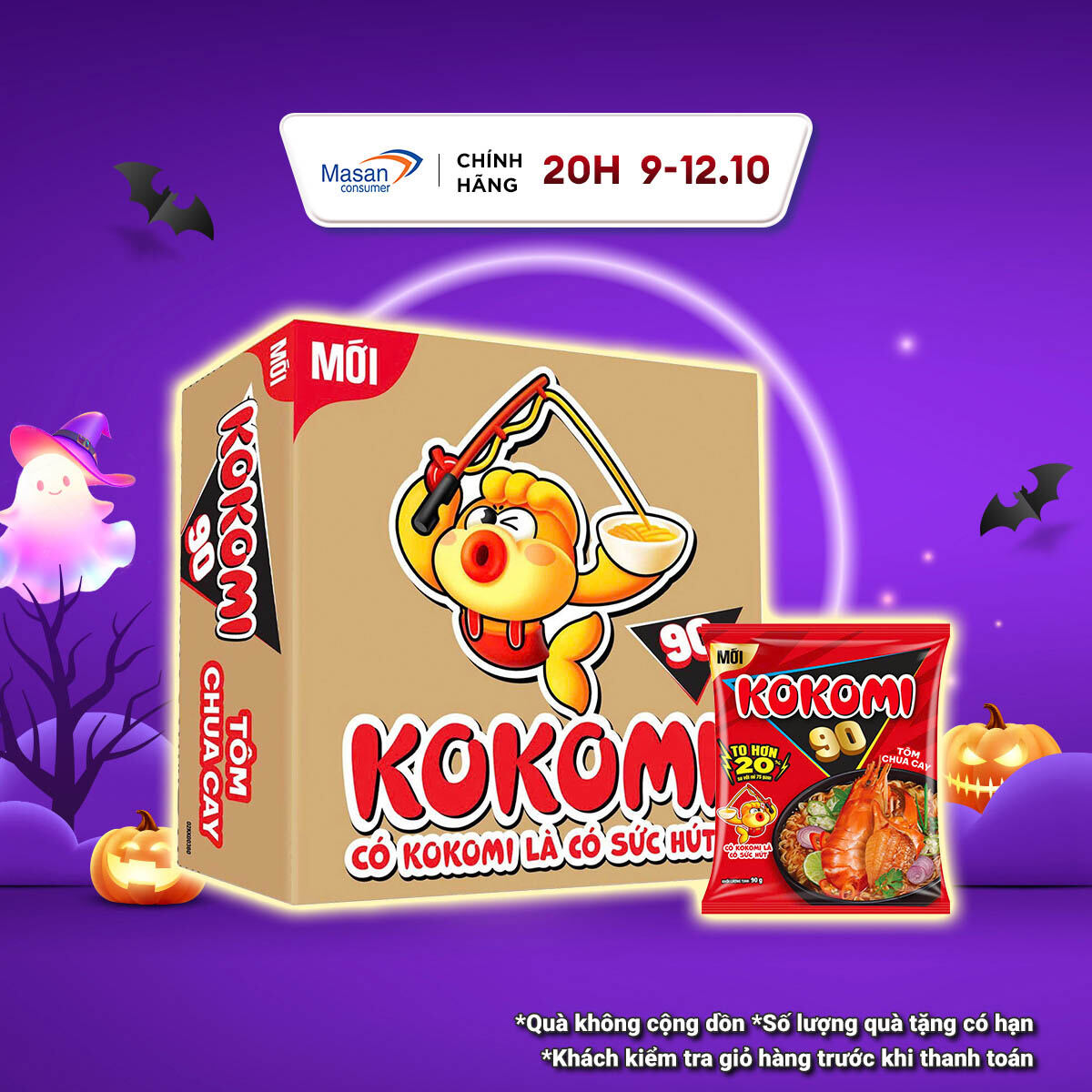 [20h 9.10 -12.10  Voucher 7% CHO ĐƠN TỪ 99K]Mì Kokomi Đại 90 Tôm Chua Cay - Thùng 30 Gói x 90g
