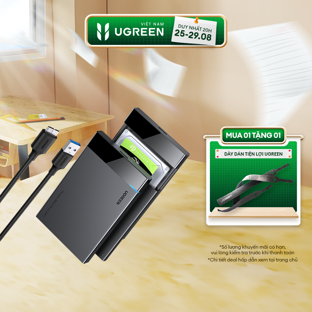 Vỏ hộp đựng ổ cứng SATA 2.0/3.0 2.5  và SSD vỏ nhựa ABS cao cấp UGREEN US221 30848 - Hãng phân phối chính thức
