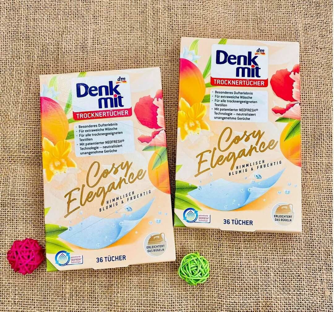 Giấy thơm quần áo Denkmit Cosy Elegance Đức mẫu mới, hộp 36 miếng, giấy làm mềm quần áo, giấy để ô tô, giấy thơm để tủ giầy.