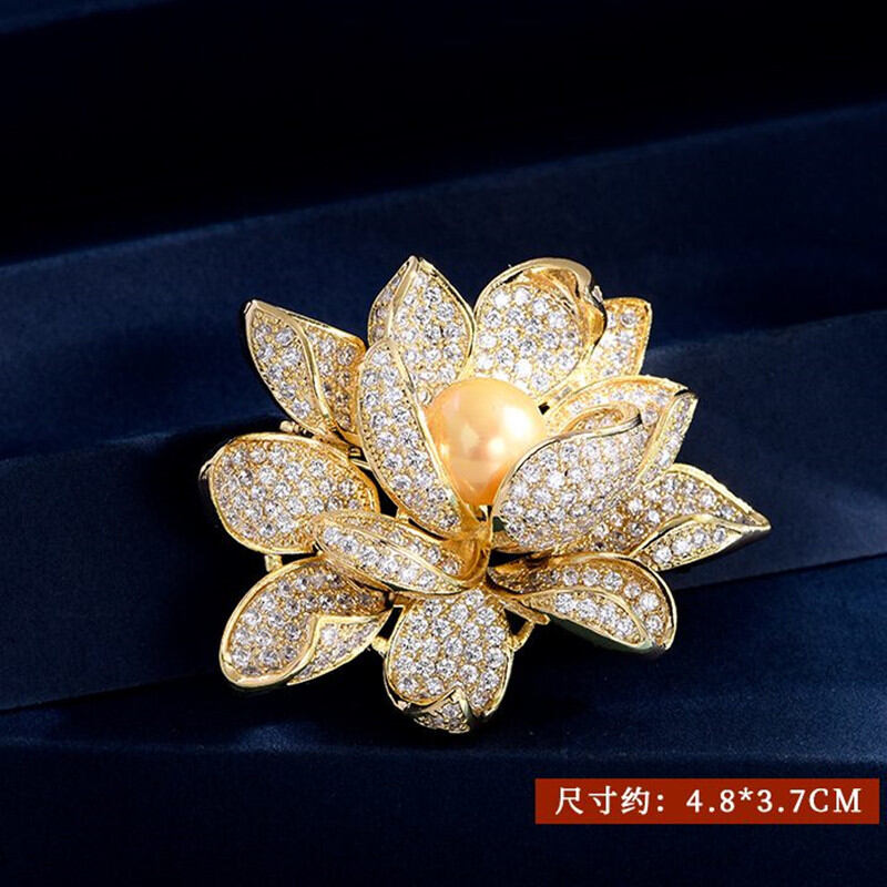 Trâm cài ngực hoa sen đá zircon ngọc trai phụ kiện quần áo mẫu nữ hoa sen 3d hoa cài ngực vest thời trang khí chất ghim cài mẫu mới