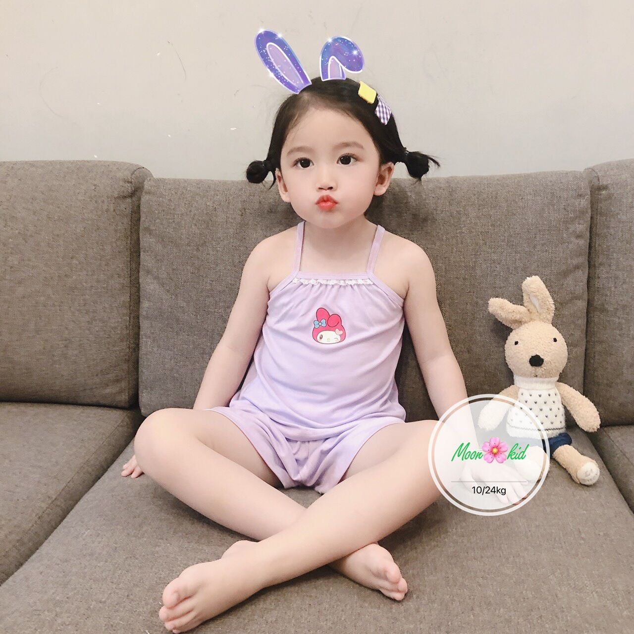 Đồ bộ 2 dây thun lạnh bé gái