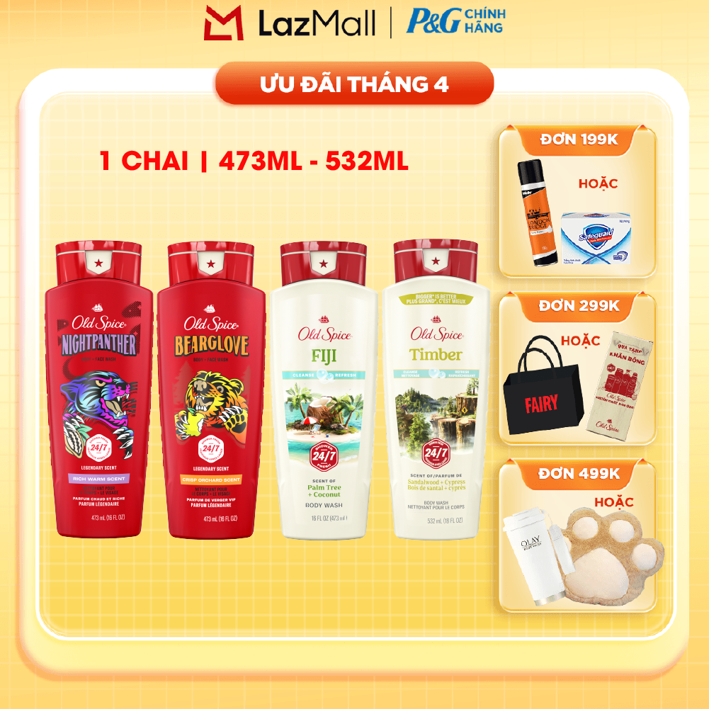 Sữa Tắm OLD SPICE Nhập Khẩu Mỹ Dạng Gel Hương Timber/ Fiji/ Bearglove/ Nightpanther Chai 473ML