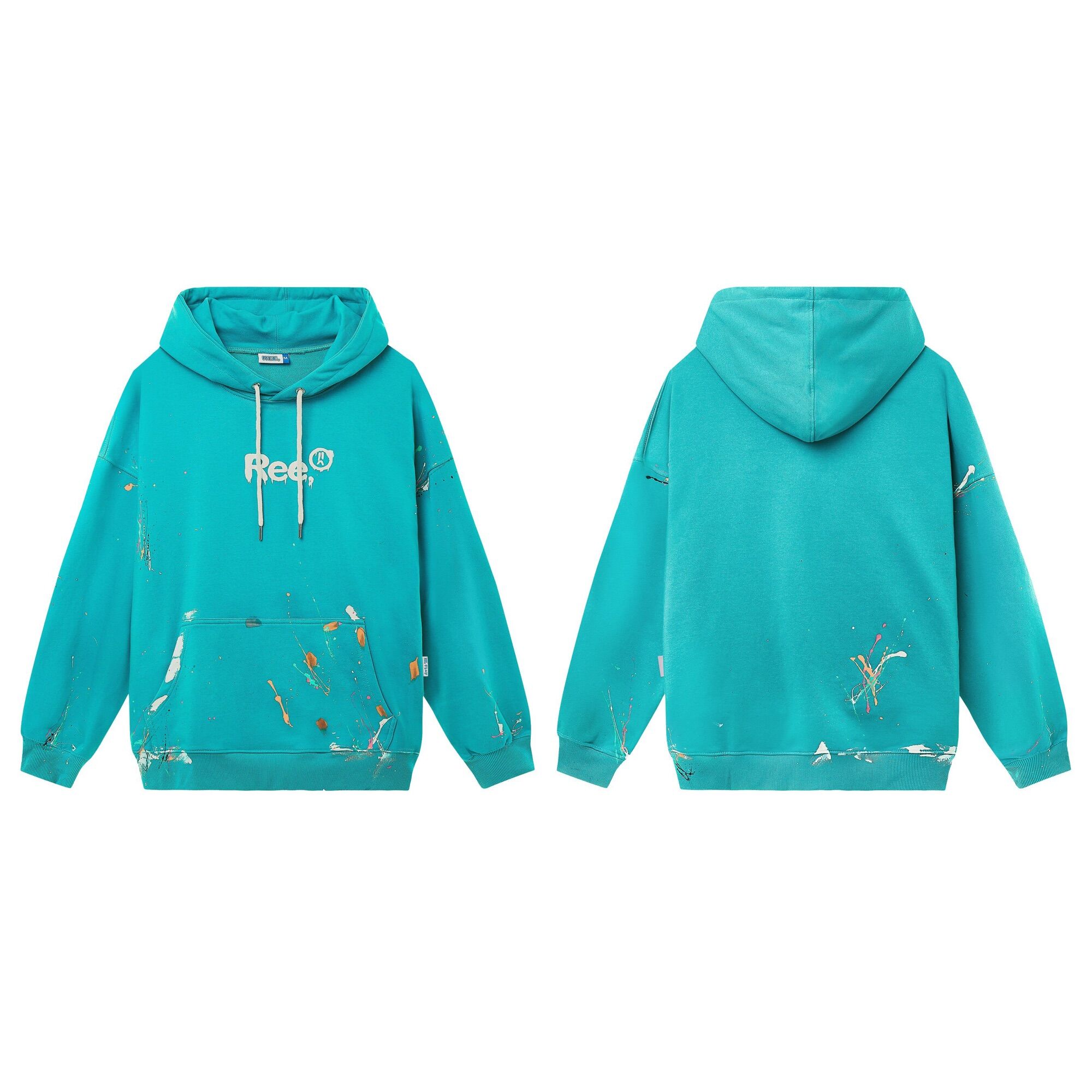 ÁO HOODIE VẨY SƠN THỦ CÔNG MÀU XANH BY REE