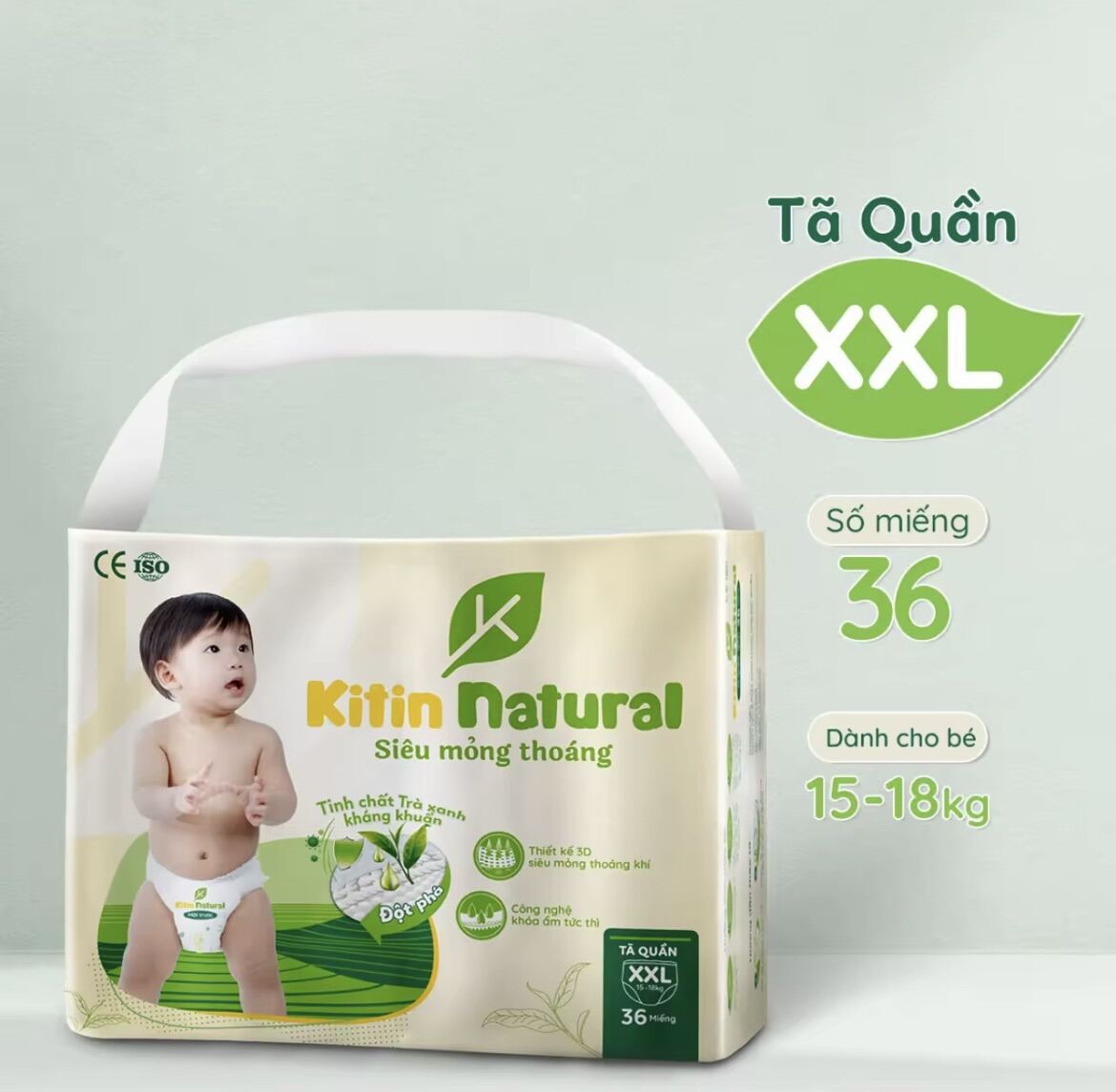 Tã Dán/Quần Kitin Natural Size M44/L40/XL38/XXL36/XXXL34