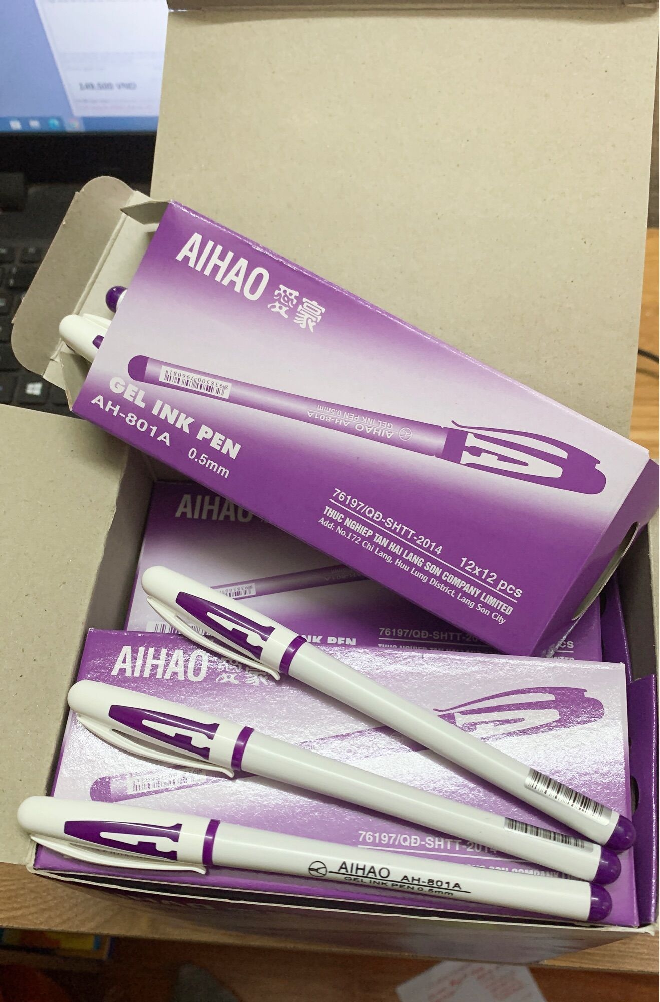Hộp 12chiếc bút chữ A mực nước, bút chữ A Aihao 501 mực xanh/ đen/ tím