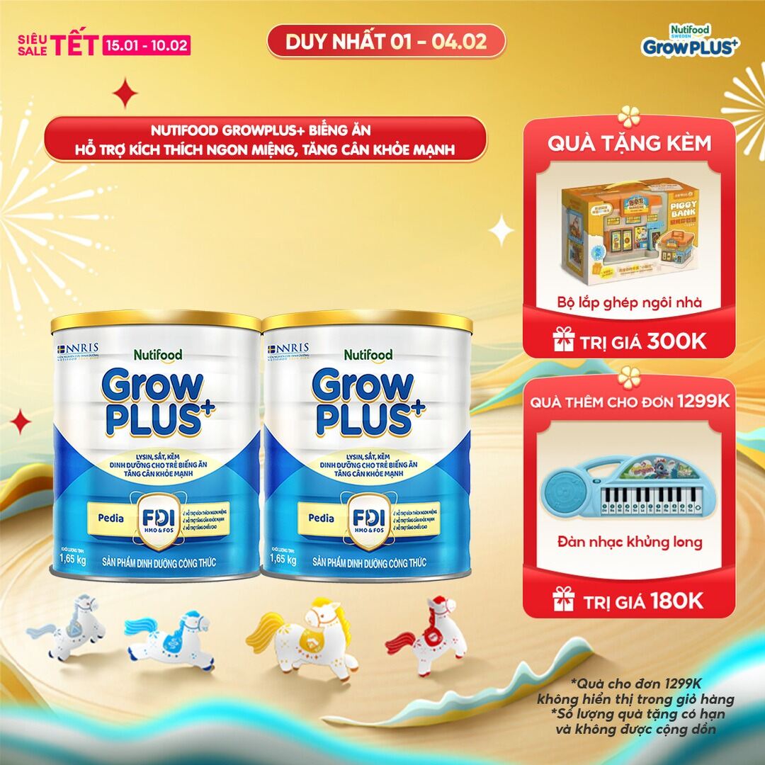 Combo 2 Sữa Bột Nutifood GrowPLUS+ Biếng Ăn (Xanh) - Hỗ Trợ Kích Thích Ngon Miệng Tăng Cân Khỏe Mạnh