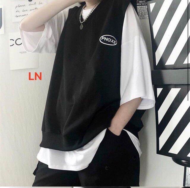 Sét áo gile phoxe đen phối áo thun trắng style Hàn