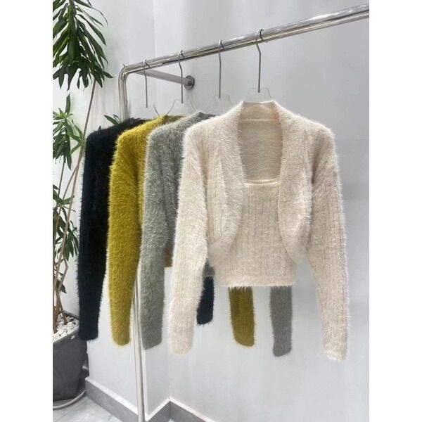 Set áo len lông 2 dây mix áo khoác ngoài hottrend