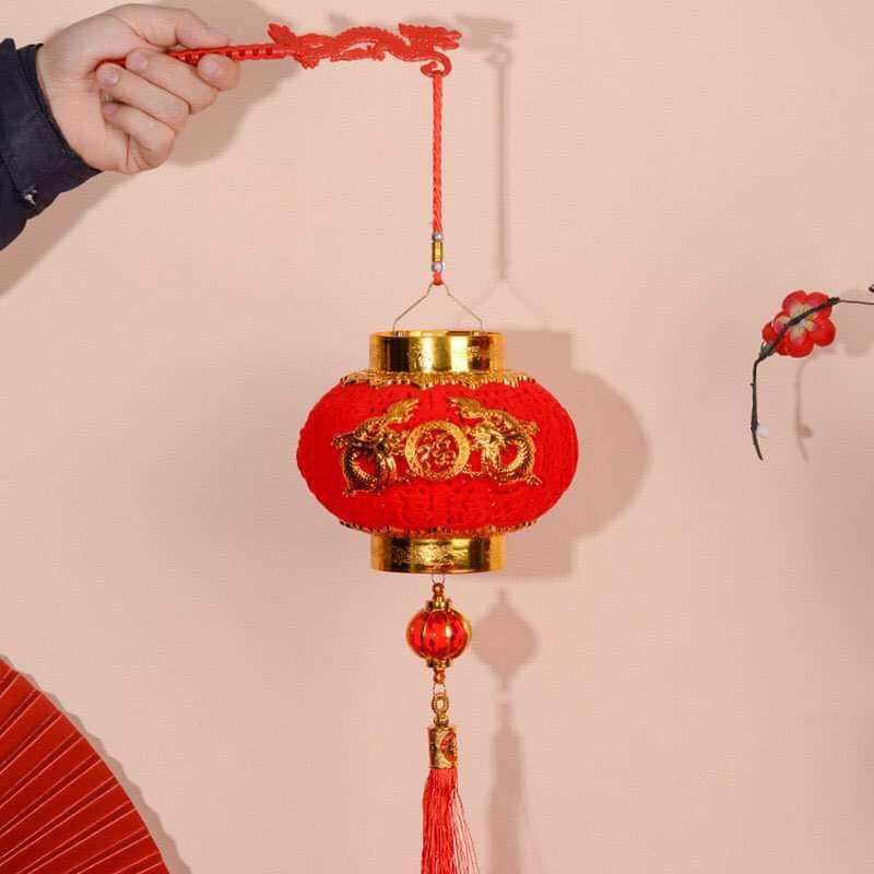 Lồng đèn đỏ tròn treo trang trí Tết có đèn DT