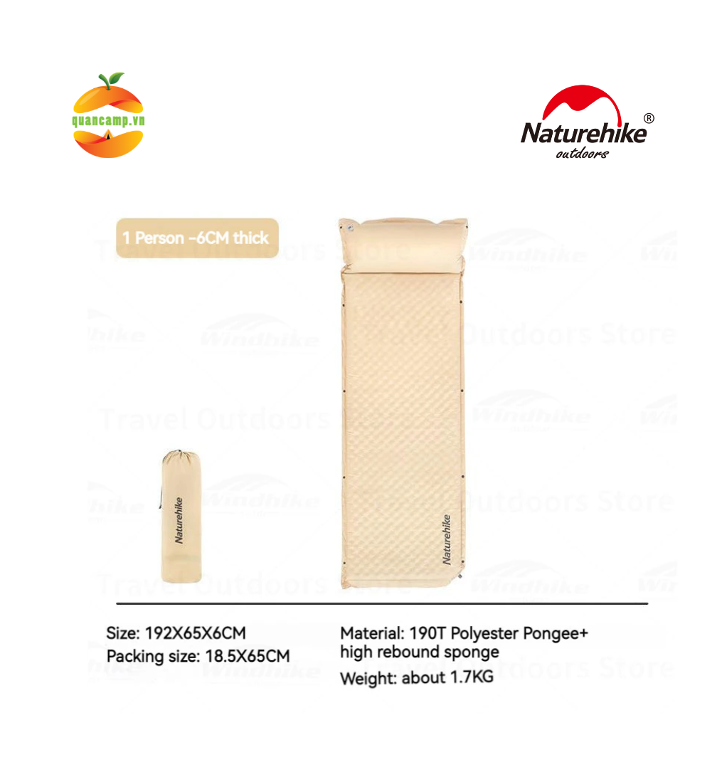 Đệm, nệm hơi tự bơm kèm gối naturehike cnk2300dz014