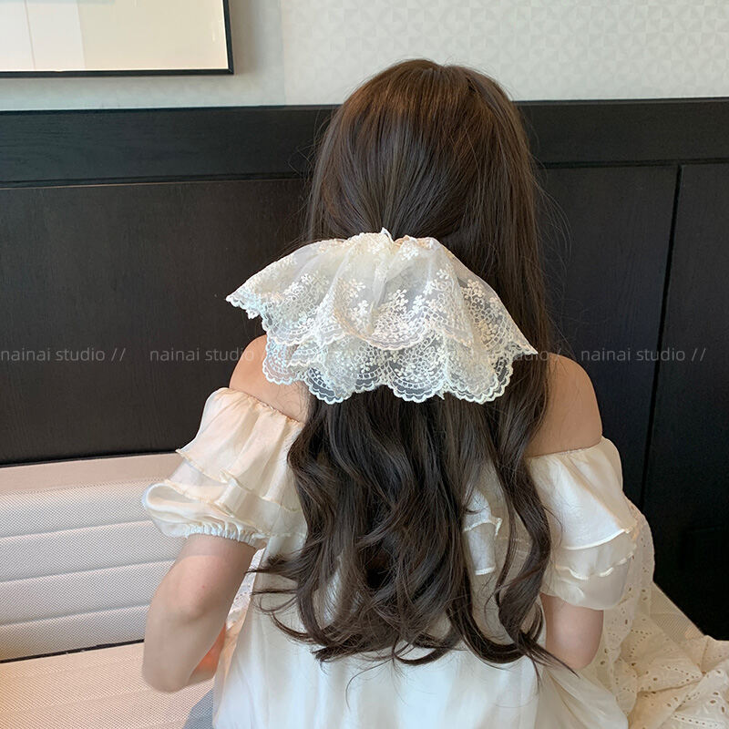 Dây Buộc Tóc Ren Hàn Quốc Siêu Dài Cho Mái Tóc Thấp Dây Buộc Tóc Ren Hai Lớp Cỡ Lớn Phụ Kiện Tóc Cho