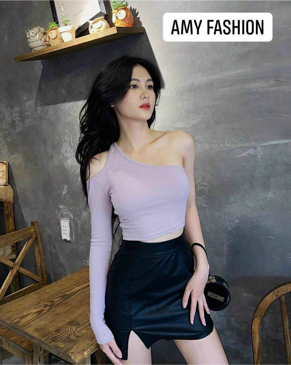 ÁO MỘT BÊN TAY VAI HỞ ÁO CROPTOP FORM 47KG(C)