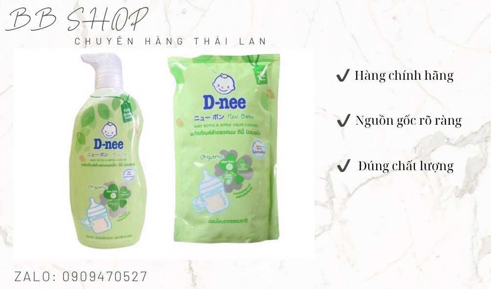 Nước rửa bình sữa Dnee Organic 600/620ml hàng Thái chính hãng mẫu mới