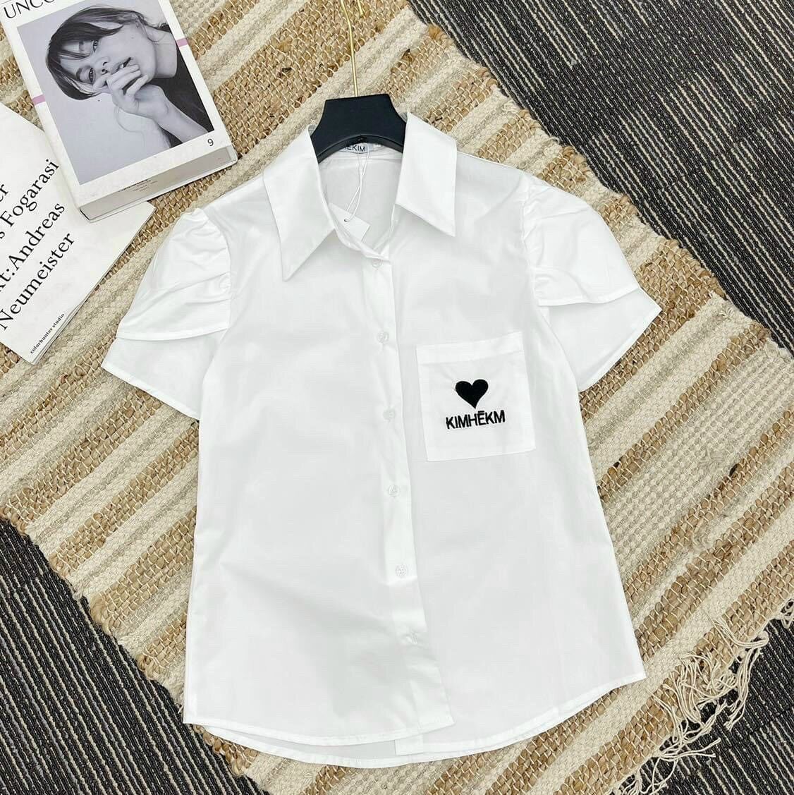 Style áo sơ mi kiểu áo sơ mi thêu chữ from dưới 50kg