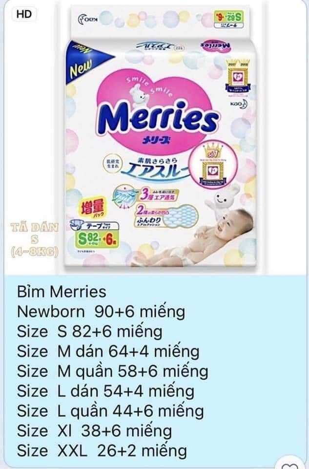 Bỉm Tả quần/dán Merries nội địa nhật đủ size S M L XL