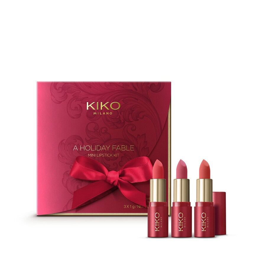 Son kiko - set 3 cây son lì mini siêu mịn CAM ĐÀO - CAM ĐẤT - HỒNG ĐẤT- A Holiday Fable Mini Lipstick Kit - Italy