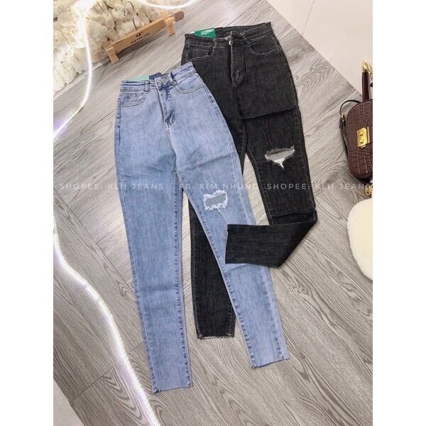 Quần jeans ôm co giãn rách bên đùi