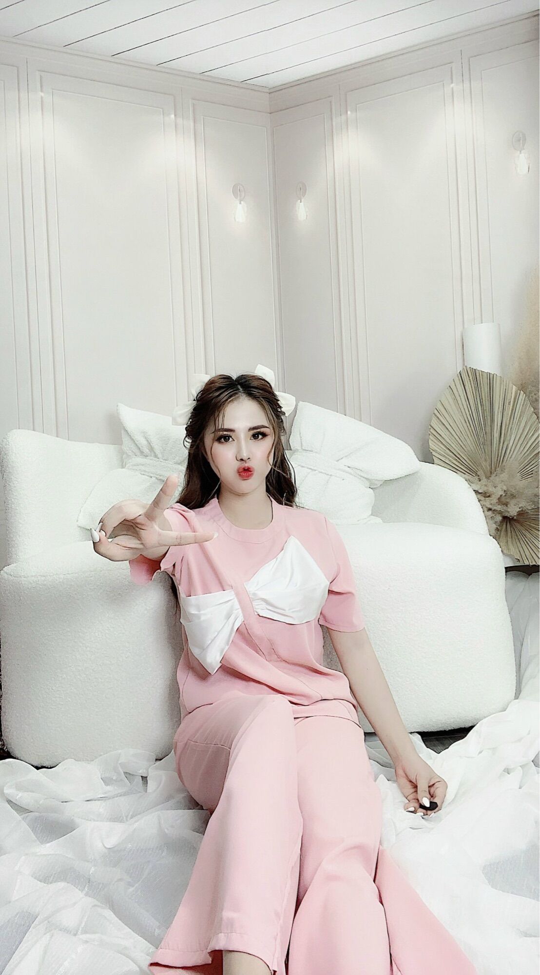 Set Bộ lụa mango phối nơ ngực hot chất lụa mango - set bộ cho nữ free size 40-60kg