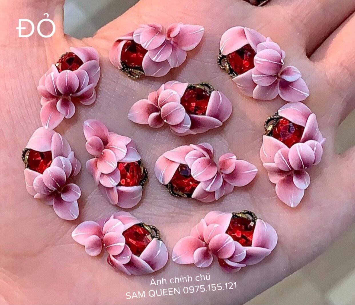 Hoa bột ôm charm đá đính móng, hoa bột trang trí móng(100A..G)