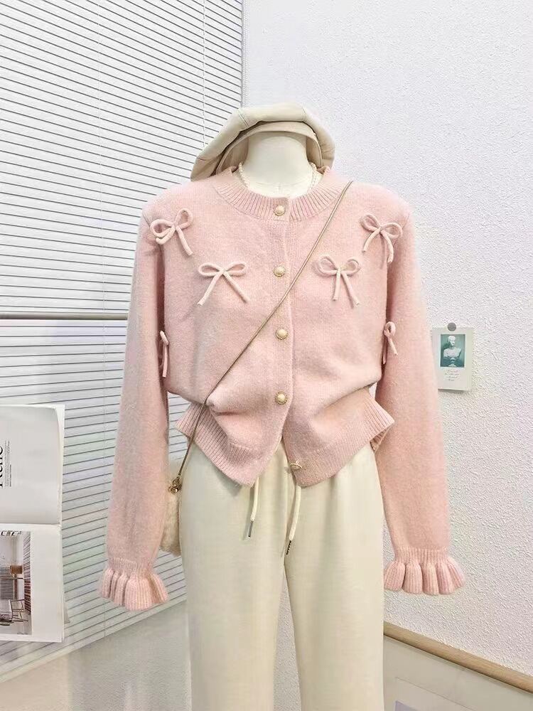 Áo Len Cardigan Dệt Kim Cổ Tròn Thời Trang Cho Nữ Có Nơ Bướm Áo Khoác Ngoài Thường Ngày Mùa Xuân 202