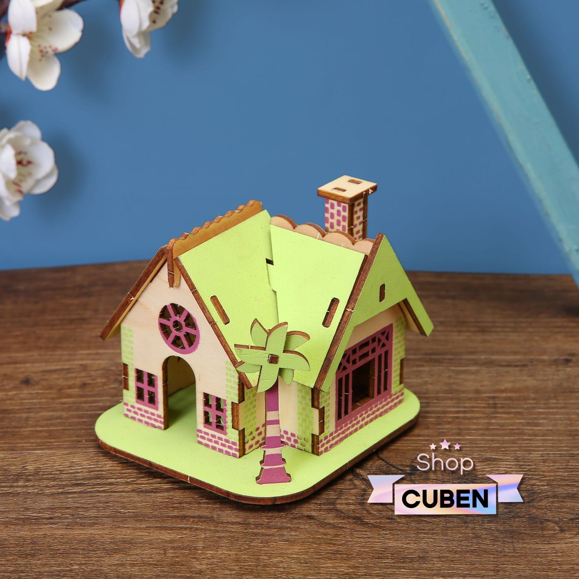 Đồ chơi lắp ráp 3D gỗ mô hình nhà mini ice cream house