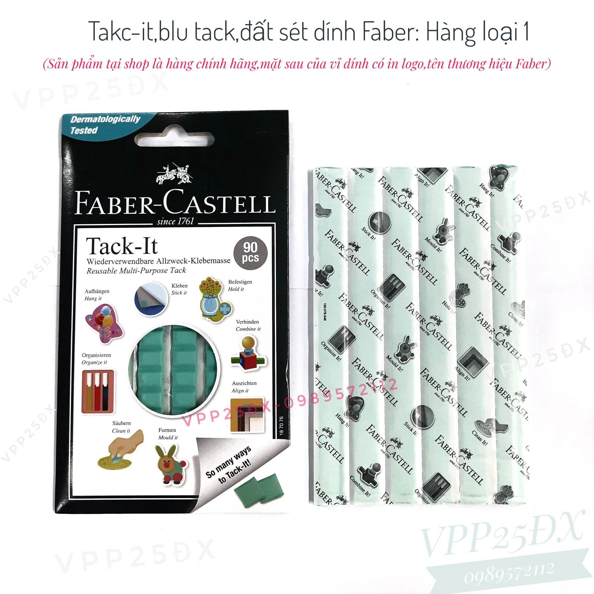 (Vỉ 50gram) Miếng dính TACK IT FABER CASTELL,Blu tack : 90 miếng.
