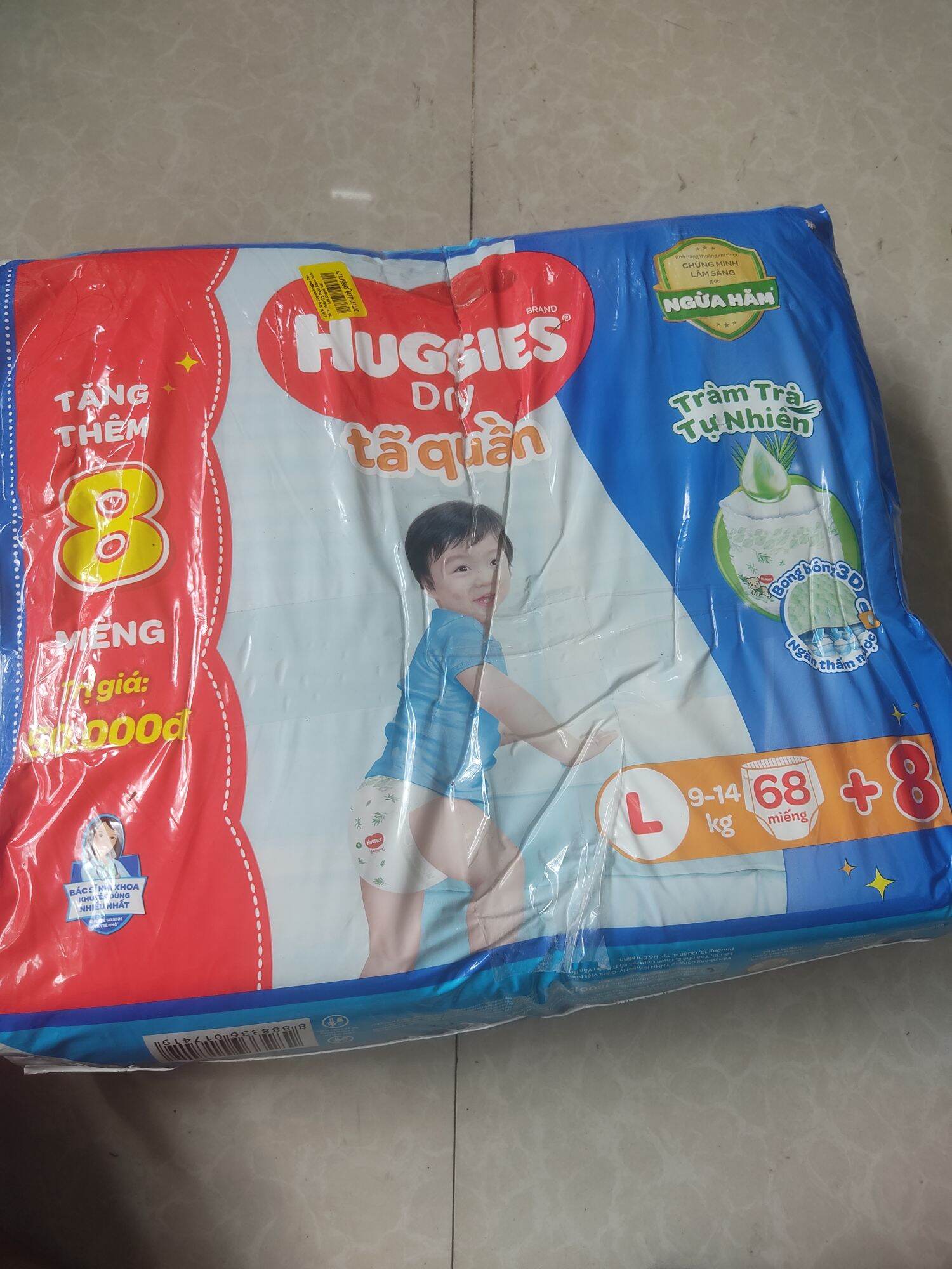 ( Tặng 8 Miếng ) Tã Quần Huggies Dry Size L - 68 Miếng