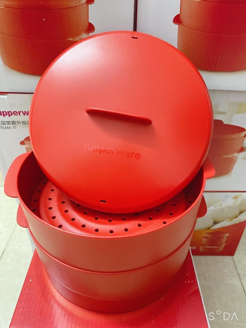 Xửng hấp hai tầng Tupperware Steam It kèm đế tre chống cháy