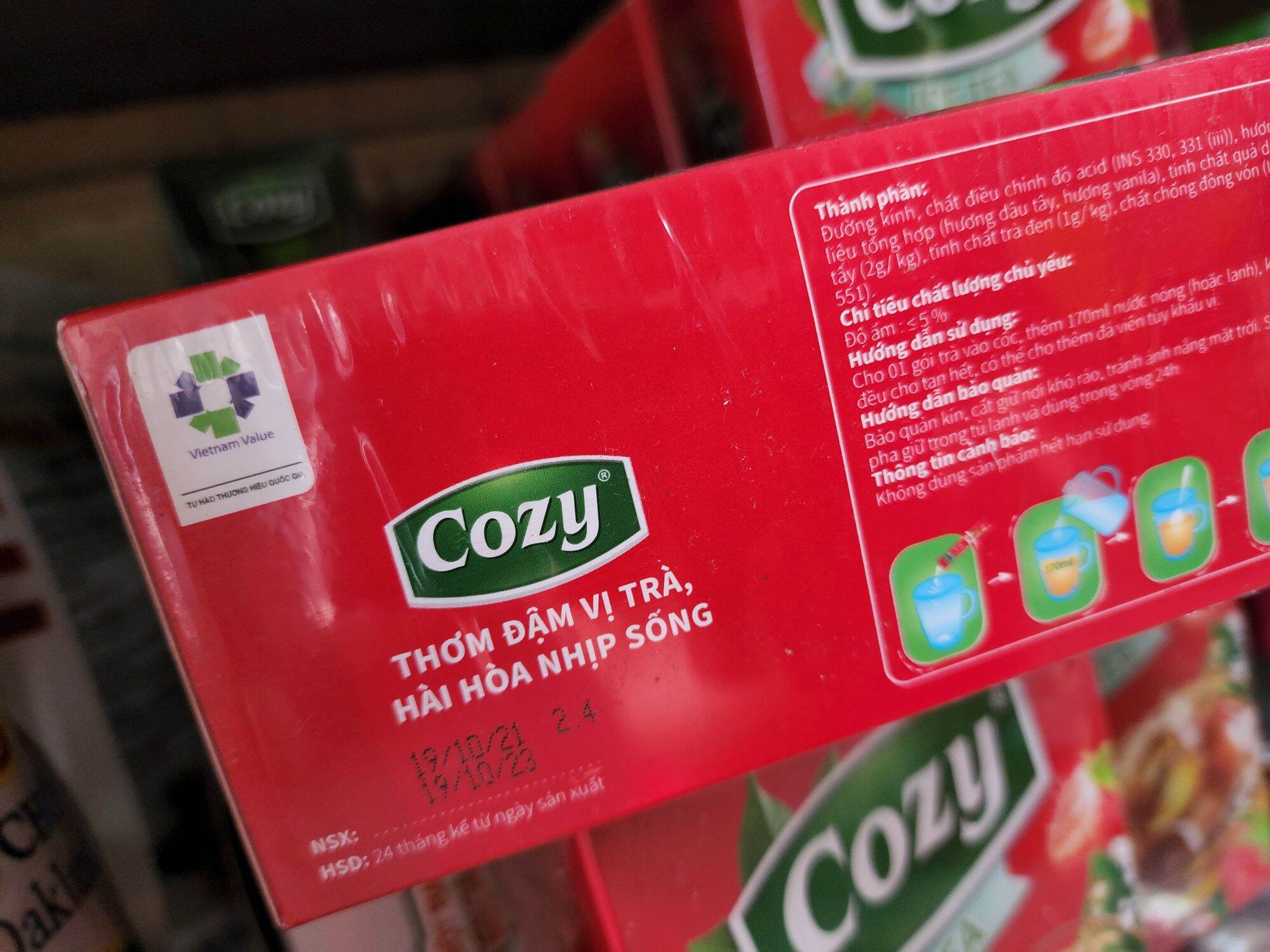 trà cozy ice tea hòa tan Dâu-Đáo date 2023
