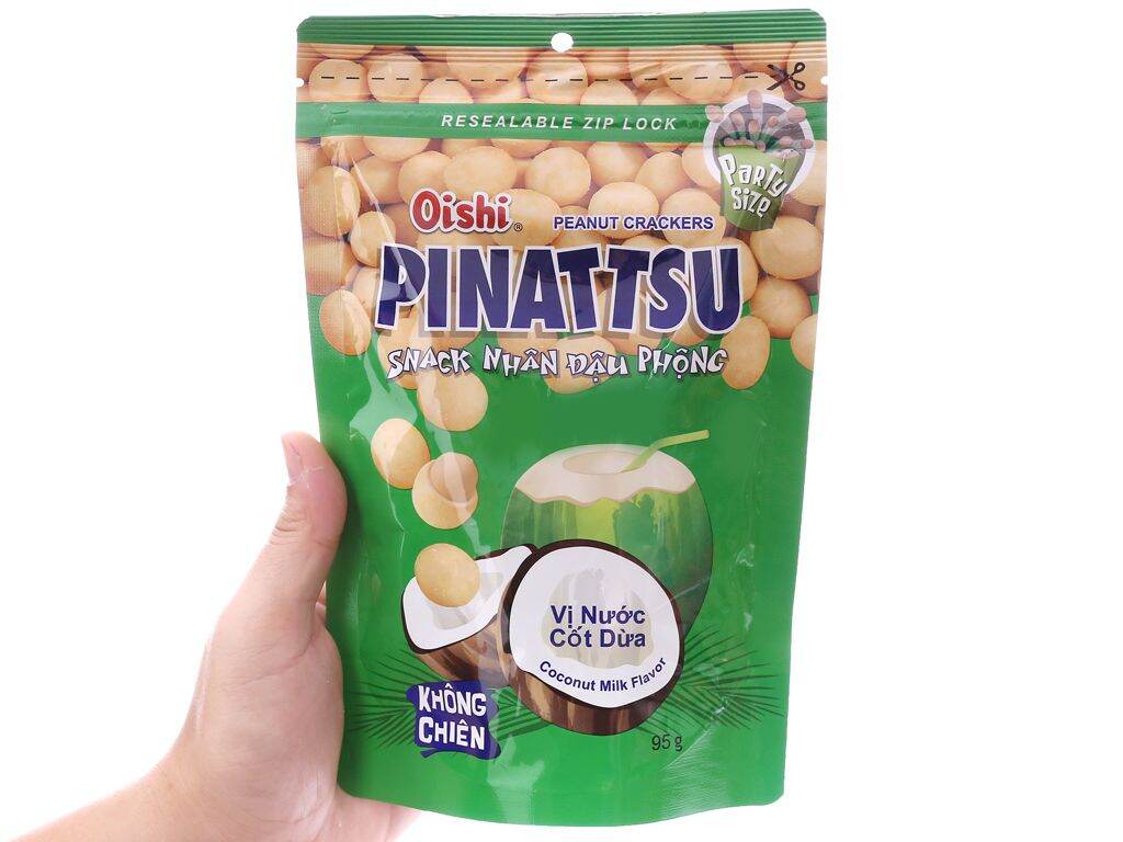 Com bo 10 gói Snack nhân đậu phộng PINATTSU vị nước cốt dừa của Oishi 95g/gói