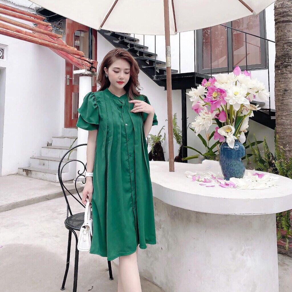 Đầm bầu sơ mi cổ tàu công sở thời trang