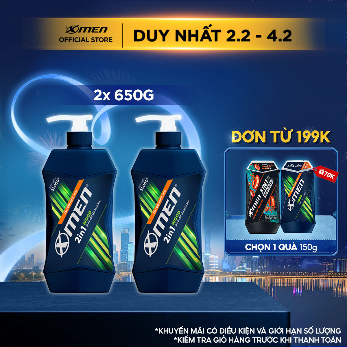 Combo 2 Tắm Gội Xmen Wood 2in1 650g/Chai
