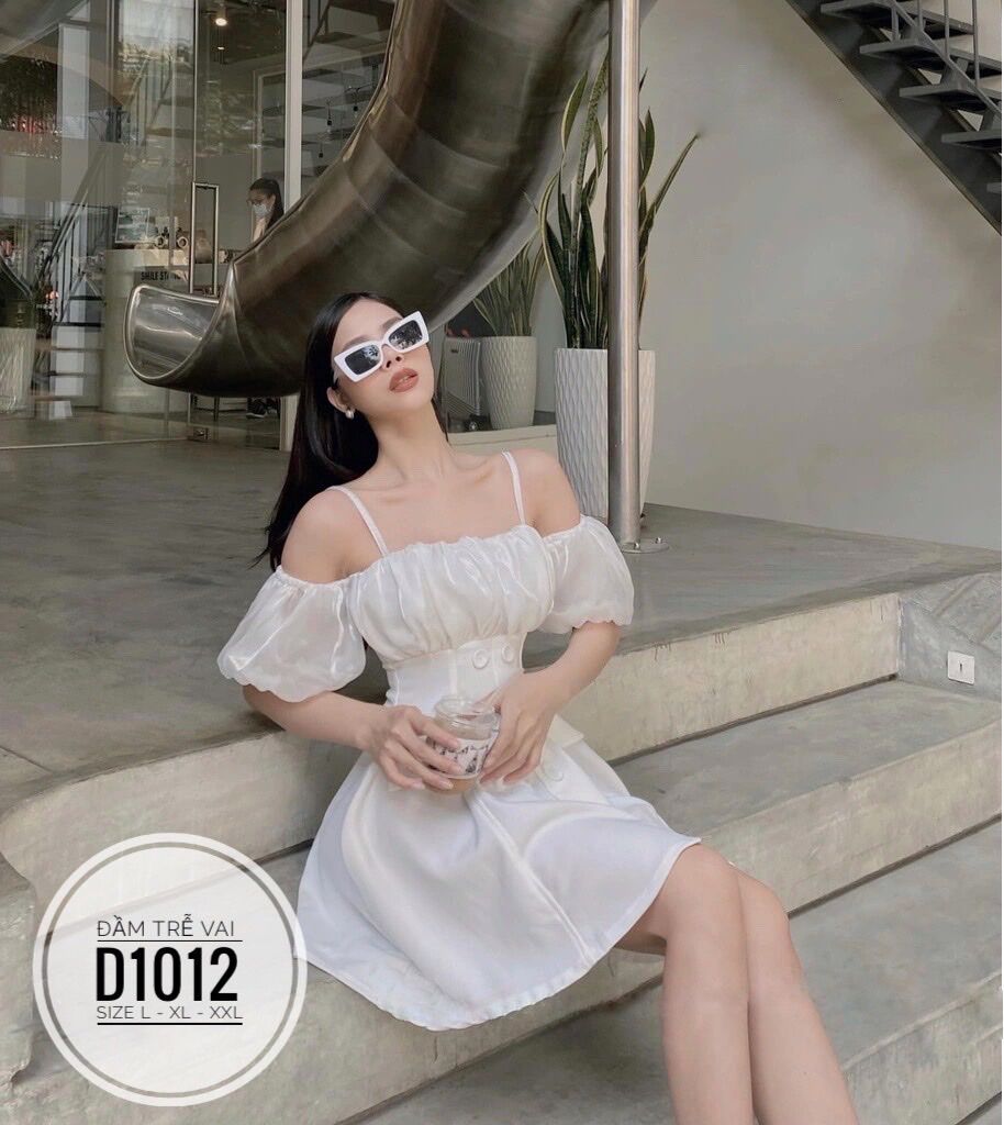 60-90kg Bigsize ĐẦM TRỄ VAI PHỐI NÚT D1012