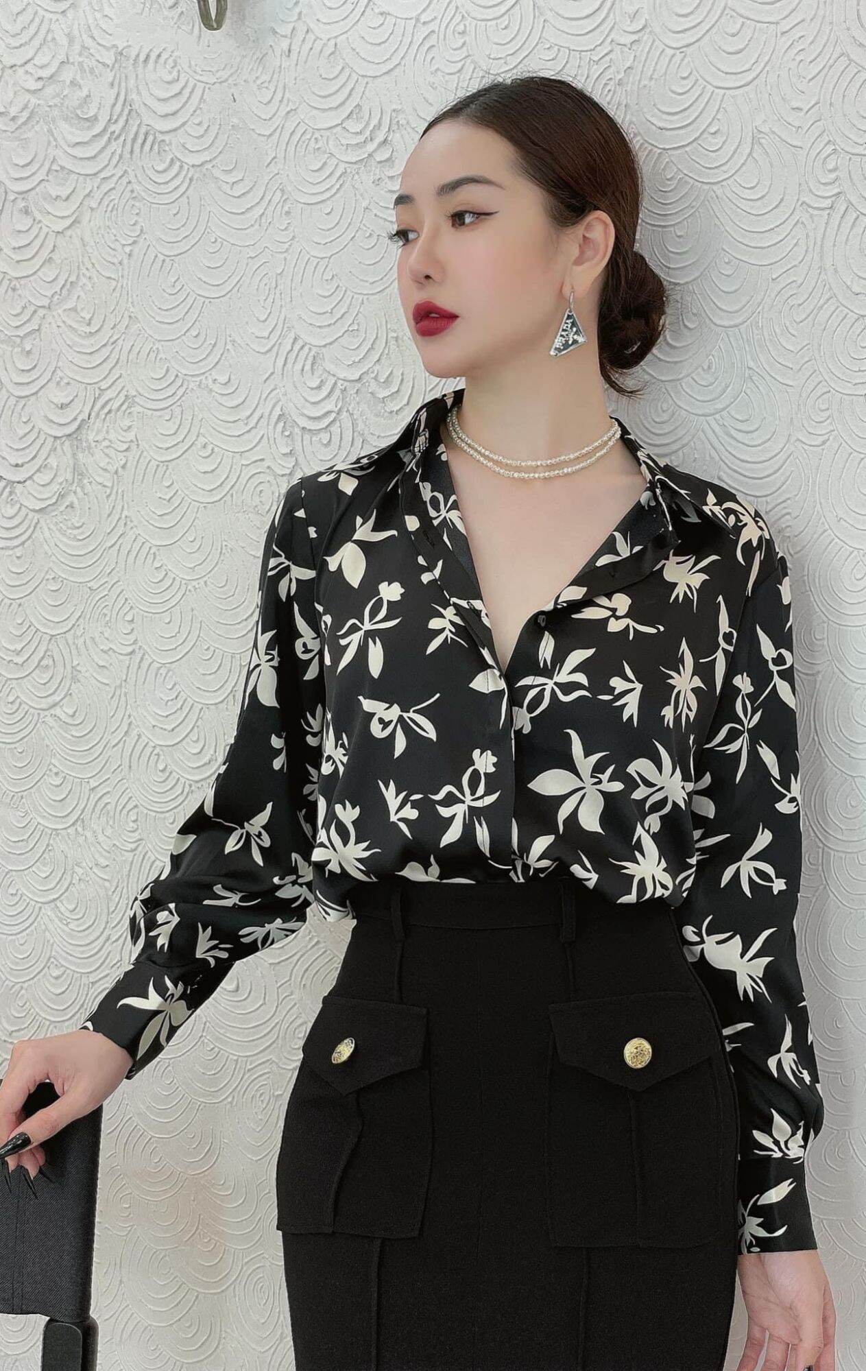 Áo sơmi nữ chất lụa trượt hàn vnxk xịn