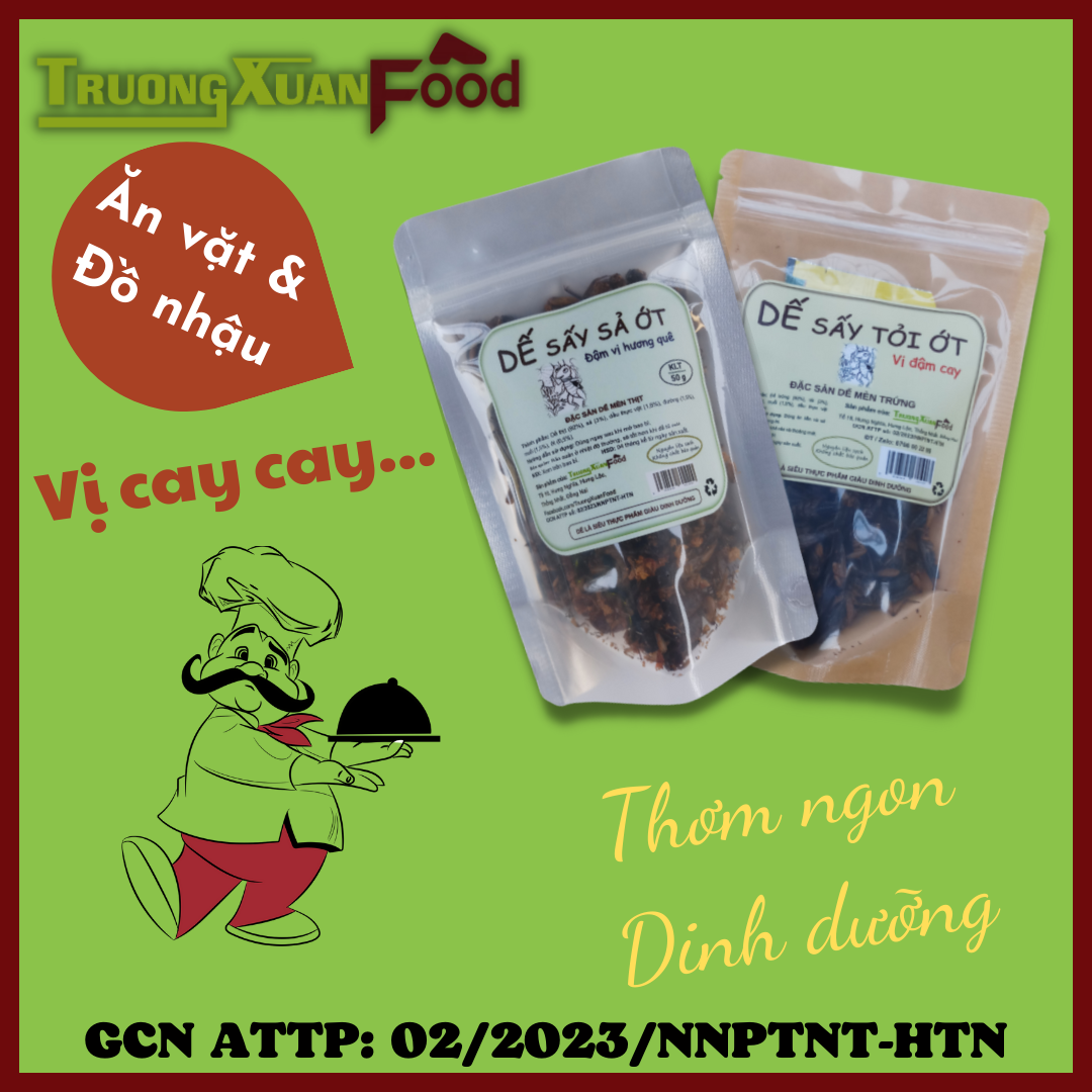 Dế sấy, dế sấy tỏi ớt, dế sấy sả ớt, dế sấy cay giòn, thực phẩm khô, thực phẩm sấy khô, thực phẩm khô ăn liền, đồ khô, ăn vặt, đồ nhậu - truong xuan food