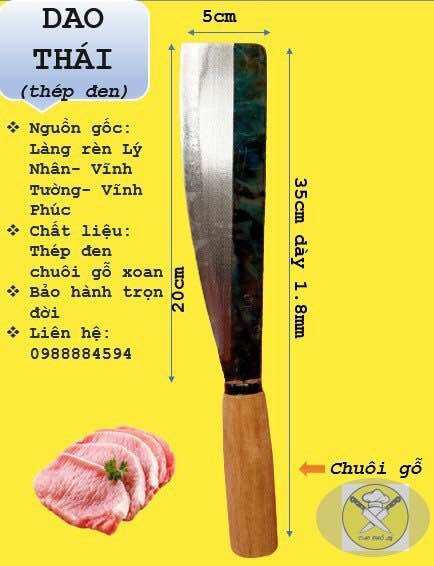 BENS- Dao thái bằng thép đen chuôi gỗ xoan- làng nghề rèn truyền thống Lý Nhân