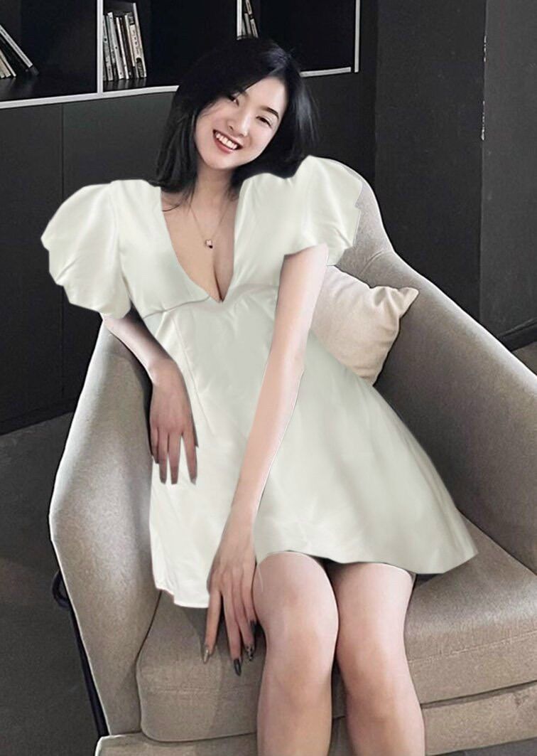 [Ảnh thật] 55-90kg Bigsize ĐẦM CỔ V TAY PHỒNG