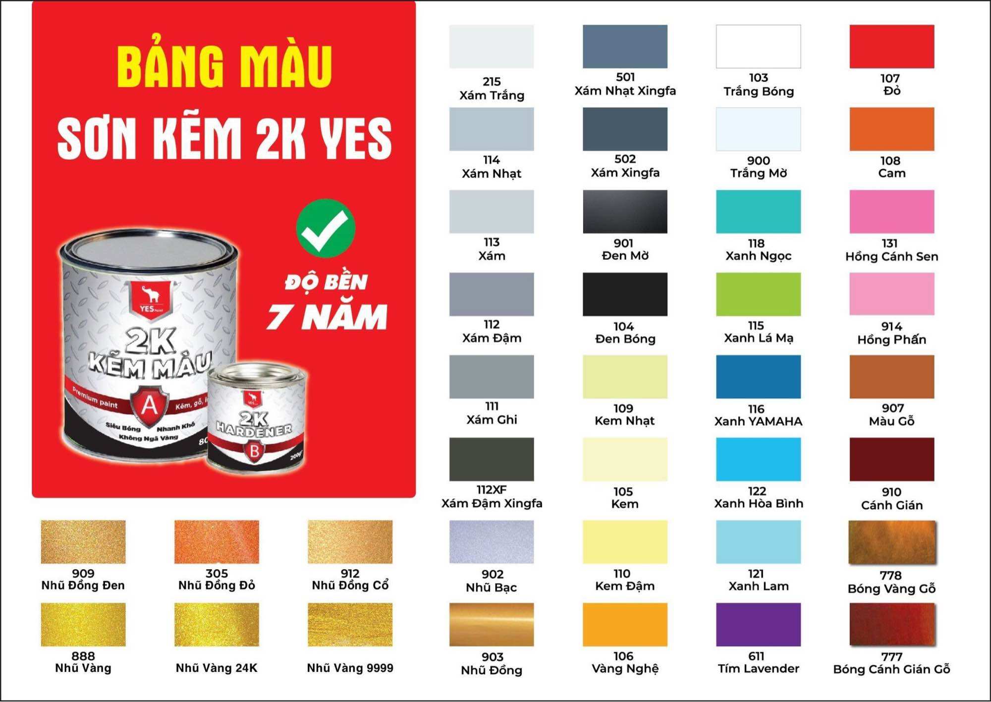 Sơn hệ kẽm Cao Cấp 2K Hai Thành Phần 2K Yes (sơn phủ trên bề mặt kim loại, inox, kiếng, nhựa, tàu thuyền…)